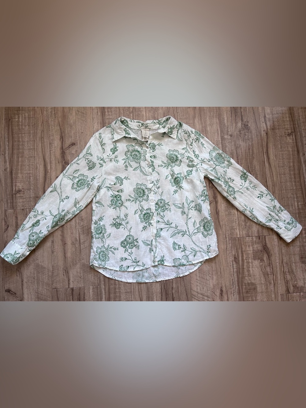Joie White 100% Linen Button-Up Shirt with Green Floral Print summer beachy - Picture 4 of 8